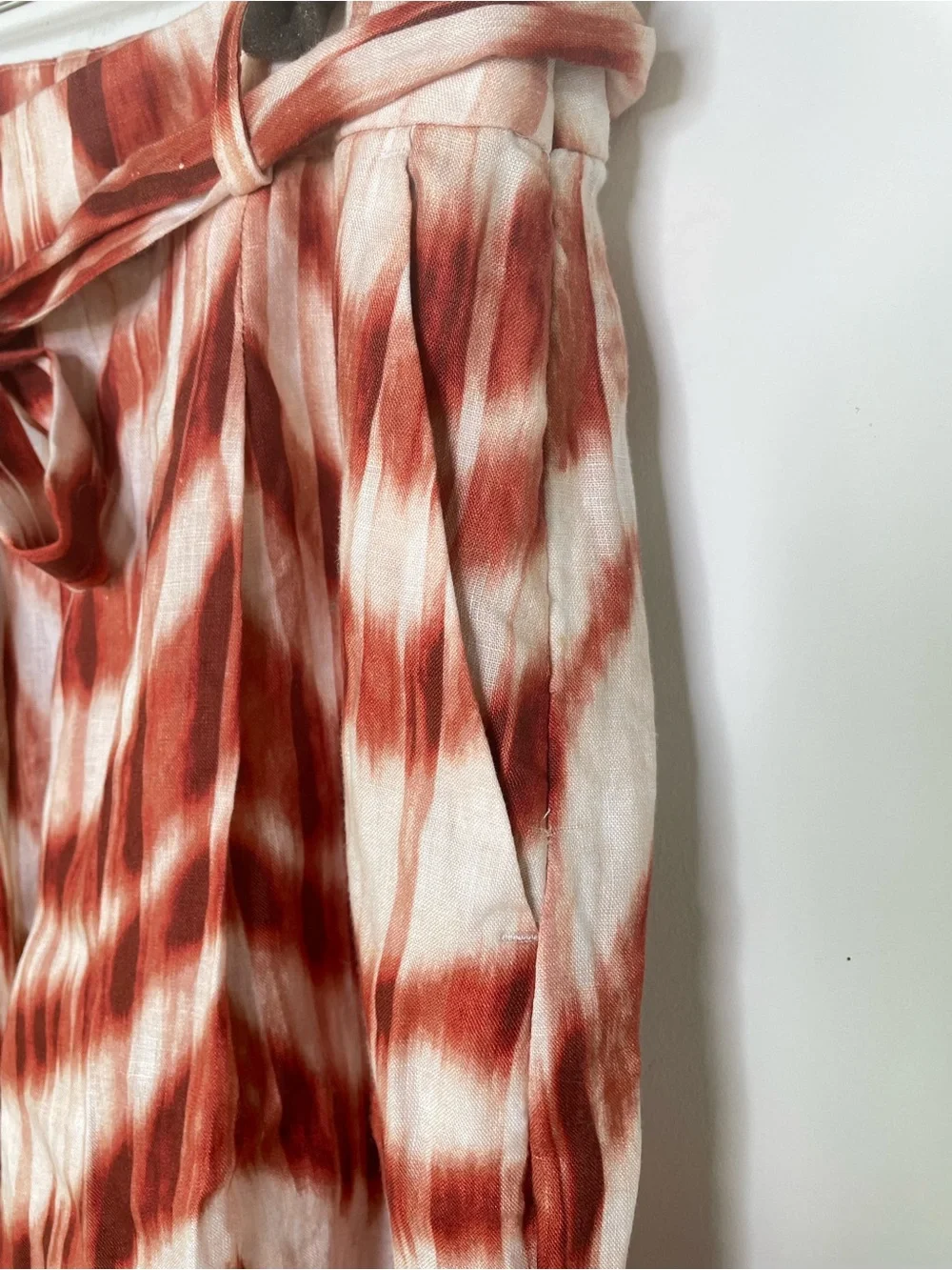 Boho Coastal | Banana Republic Linen Palazzzo Pants Meridian Rust Cream Tie Dye